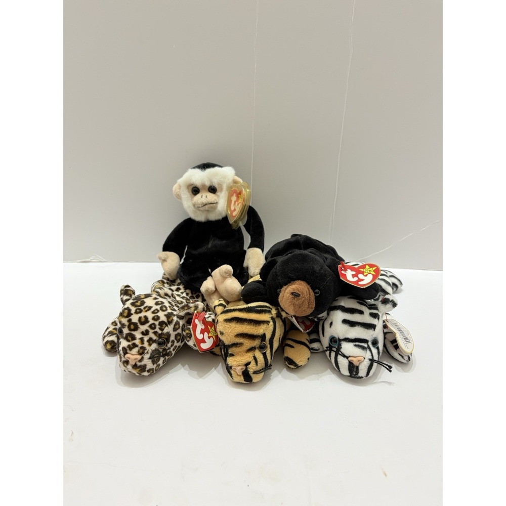 Lot Of 5 Ty‎ Vintage Beanie Babies Retired With Tags Jungle Animals 1993-1999